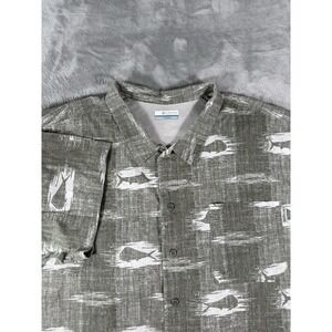Columbia PFG Shirt Mens 3XL  Grey Trollers Best Button Up Vented Fish AOP